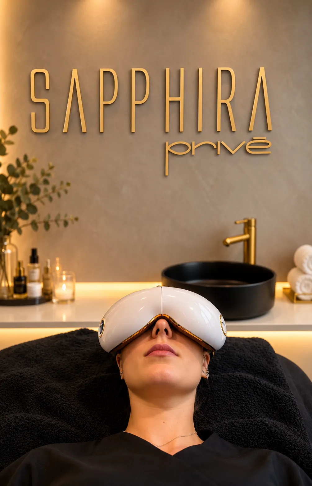 Tratamiento de presoterapia ocular en una cabina de Sapphira Privé Toledo